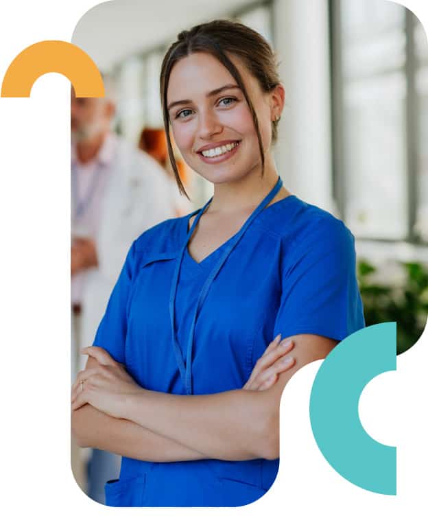 Young female nurse smiling.